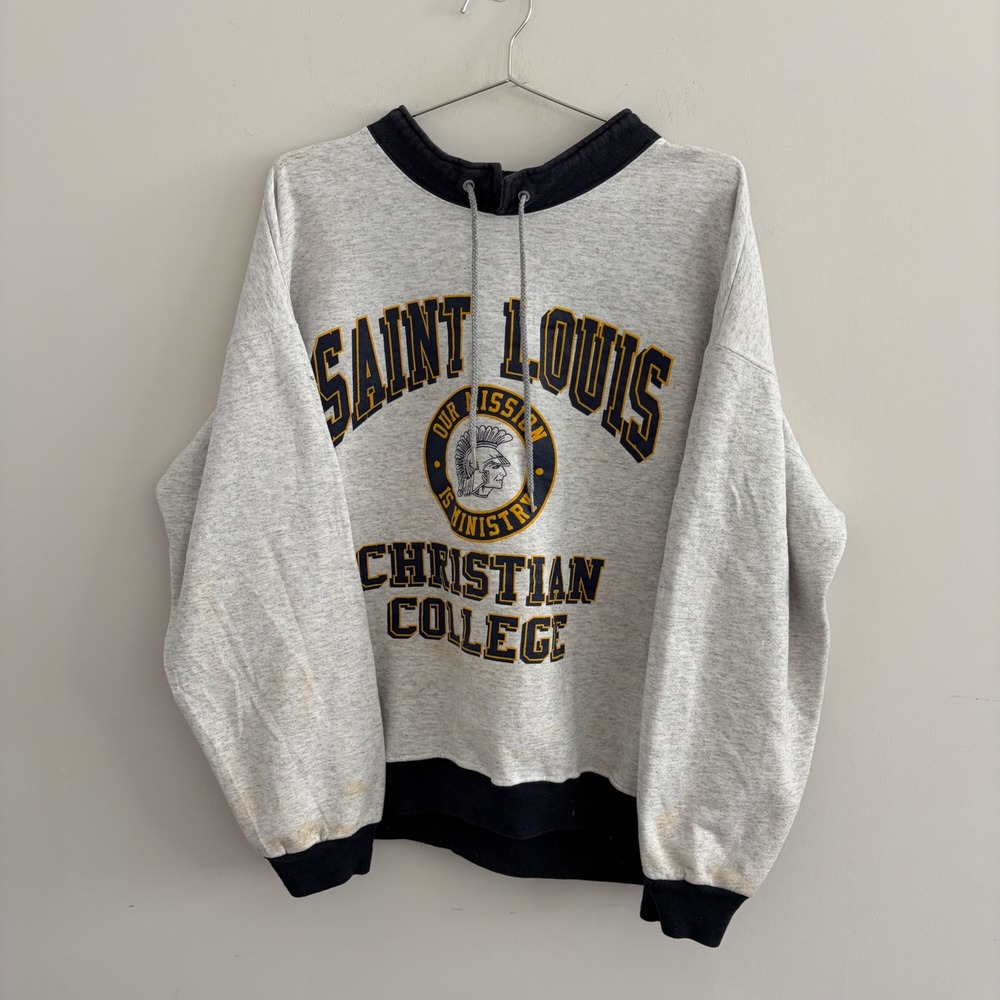 Vintage College House Saint Louis Christian College Sweatshirt XL Grey USA Made
